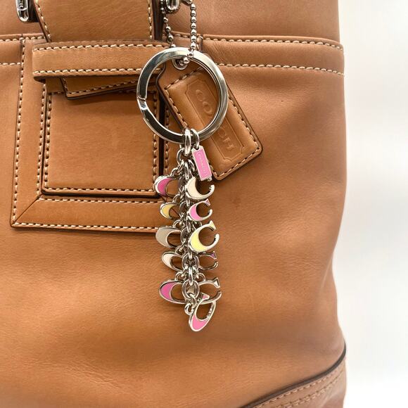 COACH Bag Charm Keychain, Pink Yellow and White Letter Cs - Picture 3 of 5